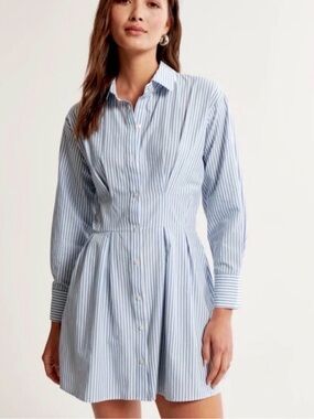 Abercrombie & Fitch Blue and White Striped Long-Sleeve Dress
